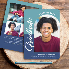 Blauw Afstuderen 4 Foto Bold Arch Script Modern Aankondiging