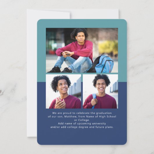 Blauw Afstuderen 4 Foto Bold Arch Script Modern Aankondiging (Achterkant)