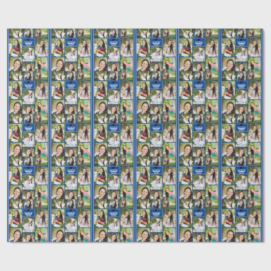 Blauw Afstuderen 9 Foto Collage Modern Afstuderen Cadeaupapier (Vlak)