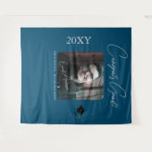 Blauw Afstuderen afstudeerfeest foto achtergrond Wandkleed (Voorkant (horizontaal))