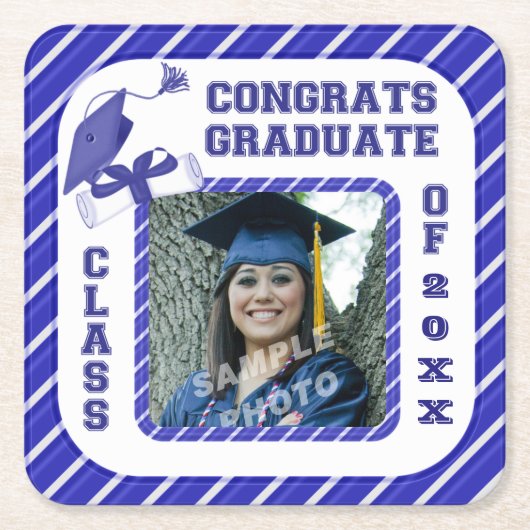 Blauw Afstuderen Afstuderen Schoolpartij Onderzett Kartonnen Onderzetters (Voorkant)
