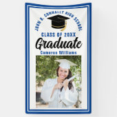 Blauw Afstuderen Foto Aangepaste Cute Graduparty Spandoek (Verticaal)