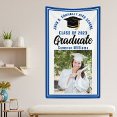 Blauw Afstuderen Foto Aangepaste Cute Graduparty Spandoek