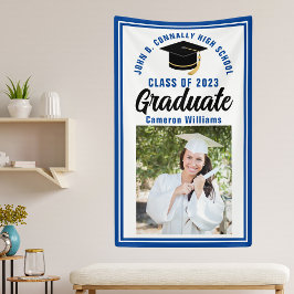 Blauw Afstuderen Foto Aangepaste Cute Graduparty Spandoek