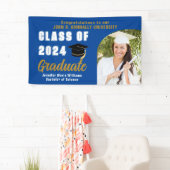Blauw Afstuderen Foto Arch Modern Graduation Party Spandoek (Insitu)