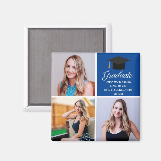 Blauw Afstuderen Foto Collage Cute 2023 Afstuderen Magneet (Voorkant / Achterkant)