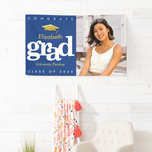 Blauw afstuderen foto goud pet eenvoudig vet moder spandoek (Insitu)