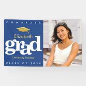 Blauw afstuderen foto goud pet eenvoudig vet moder spandoek (Horizontaal)