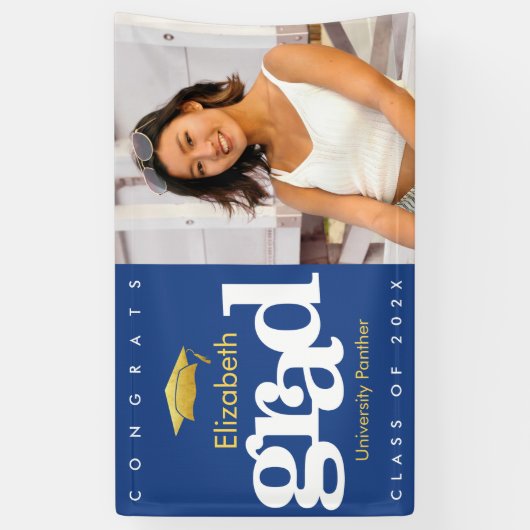 Blauw afstuderen foto goud pet eenvoudig vet moder spandoek (Verticaal)