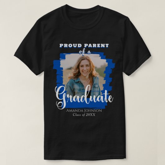 Blauw Afstuderen Foto Trots Ouder Afstuderen T-shirt (Design voorkant)