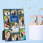 Blauw Afstuderen Fotocollage 2025 Afstuderen Gift Fotoplaat<br><div class="desc">Deze moderne blauwe senior afstuderen fotoplaquette bevat je favoriete 9 studentenfoto's. Dit afstudeerfeest decor beschikt over stijlvolle witte typografie van uw middelbare school of hogeschool naam voor de klas van 2025. Pas dit souvenir cadeau aan met je afstudeerjaar onder het pet van het zwarte afstudeerder. Het beschikt over 2 horizontale...</div>