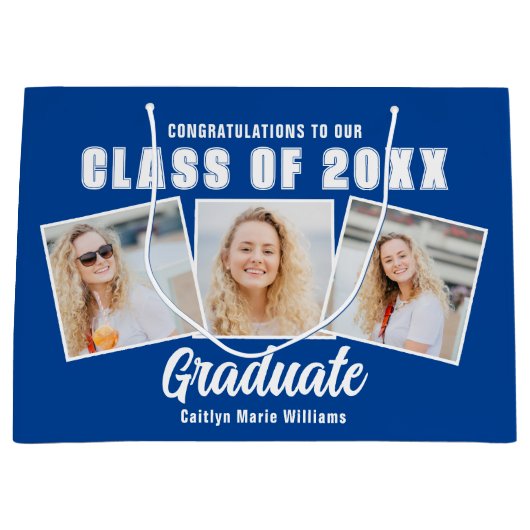 Blauw Afstuderen Fotocollage 2025 Afstuderen Groot Cadeauzakje (Voorkant)
