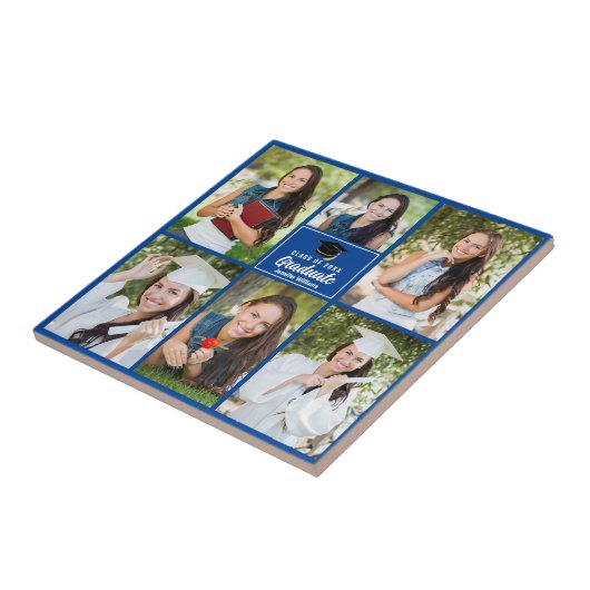 Blauw Afstuderen Fotocollage Custom Afstuderen Tegeltje (Zijkant)