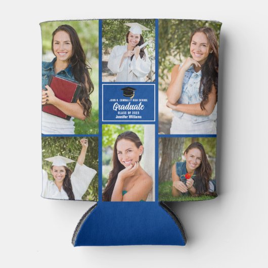 Blauw Afstuderen Fotocollage Modern 2025 Afstudere Blikjeskoeler (Voorkant)
