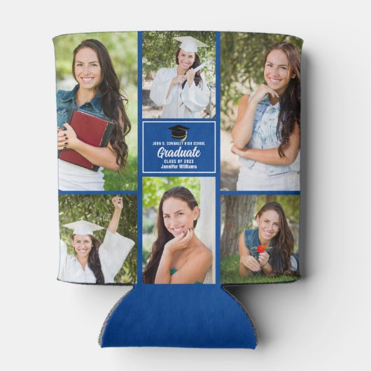 Blauw Afstuderen Fotocollage Modern 2025 Afstudere Blikjeskoeler (Achterkant)
