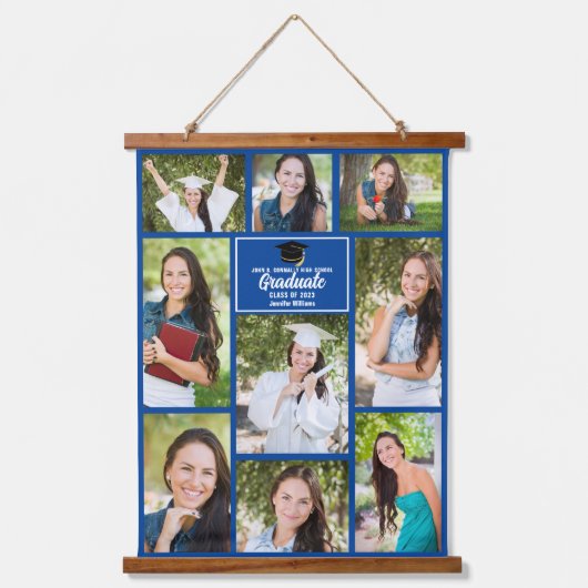 Blauw Afstuderen Fotocollage Modern 2025 Afstudere Hangend Wandkleed (Voorkant)