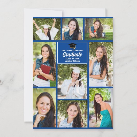 Blauw Afstuderen Fotocollage Modern Afstuderen Aankondiging (Voorkant)