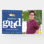 Blauw afstuderen fotogoud pet gedurfd modern eenvo spandoek (Horizontaal)