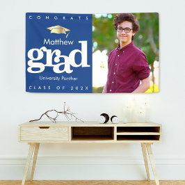 Blauw afstuderen fotogoud pet gedurfd modern eenvo spandoek