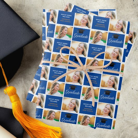 Blauw Afstuderen Fotoklas van 2025 Custom Party Inpakpapier Vel