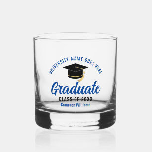 Blauw afstuderen gepersonaliseerde afgestudeerde n whisky glas