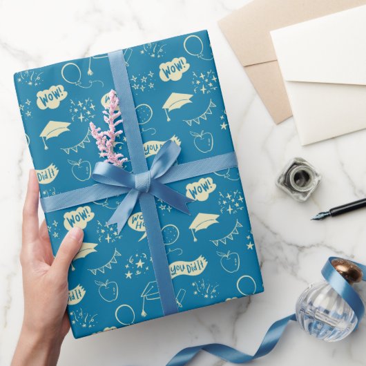 Blauw Afstuderen Hand getekend krabbelpatroon Cadeaupapier (Geschenken)