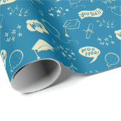 Blauw Afstuderen Hand getekend krabbelpatroon Cadeaupapier (Rol Hoek)