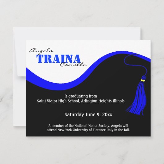 Blauw Afstuderen Horizontale Fotouitnodiging Kaart (Achterkant)
