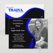 Blauw Afstuderen Horizontale Fotouitnodiging Kaart (Voorkant / Achterkant)