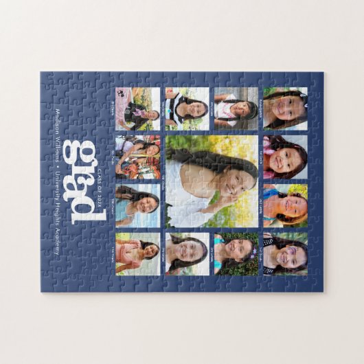 Blauw Afstuderen K-12 Fotocollage Modern Bold Legpuzzel (Horizontaal)