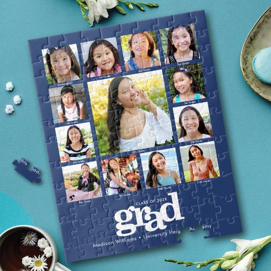 Blauw Afstuderen K-12 Fotocollage Modern Bold Legpuzzel