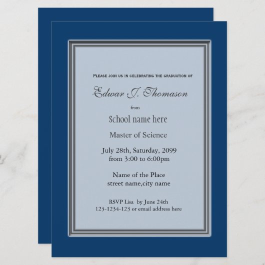 Blauw afstuderen met hoge prestaties kaart (Voorkant / Achterkant)