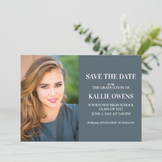 Blauw Afstuderen Opslaan Datum bekendmaking Foto (Staand voorkant)