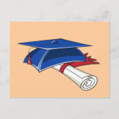 Blauw afstuderen pet met scroll en rode band aankondigingskaart (Voorkant)