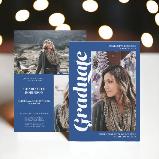 Blauw afstuderen script 3 foto afstuderen kaart