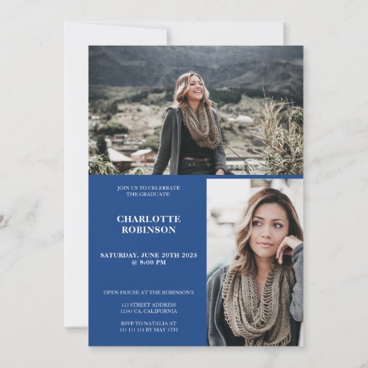 Blauw afstuderen script 3 foto afstuderen kaart (Achterkant)