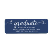 Blauw Afstuderen script harten vet modern adres Etiket (Voorkant)