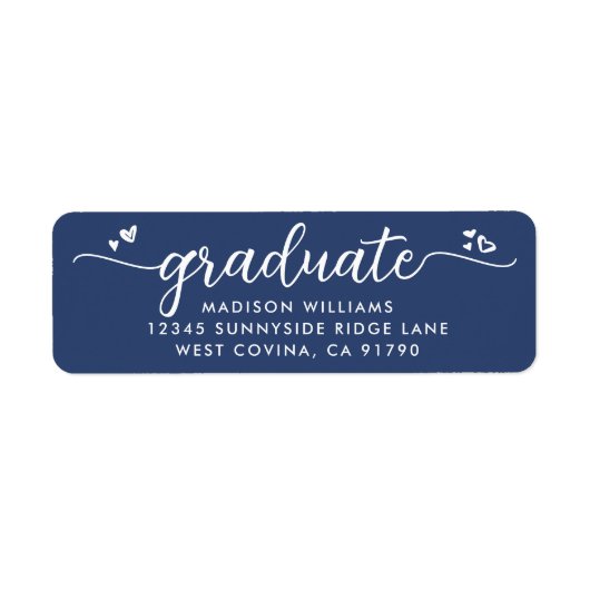 Blauw Afstuderen script harten vet modern adres Etiket (Voorkant)