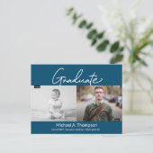 Blauw Afstuderen Toen en Nu Afstuderen Foto's Aankondigingskaart (Staand voorkant)