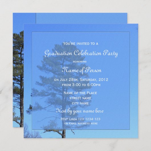 Blauw afstuderen van Evergreen tree Kaart (Voorkant / Achterkant)