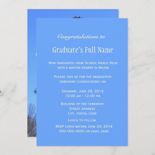 Blauw afstuderen van Evergreen tree Kaart (Voorkant / Achterkant)