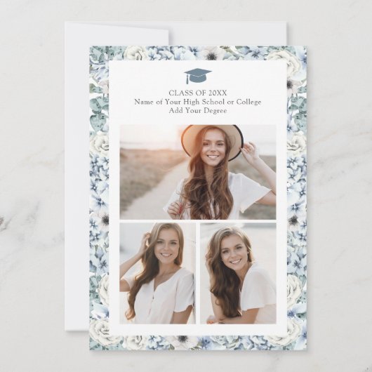 Blauw Afstuderen van Floral Kaart (Achterkant)