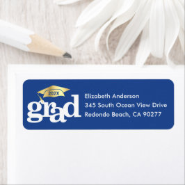 Blauw Afstuderen Vet Modern Type Goud Pet Adres Etiket