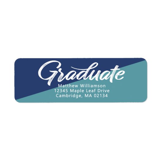 Blauw Afstuderen Vet Script Eenvoudig Modern Adres Etiket (Voorkant)