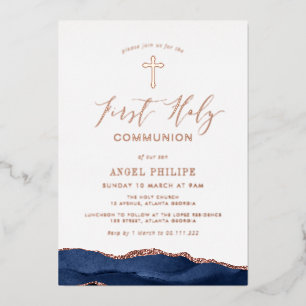 blauw agaaanschrift eerste mededeling folie uitnodiging