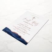 blauw agaaanschrift eerste mededeling folie uitnodiging (Gedraaid)