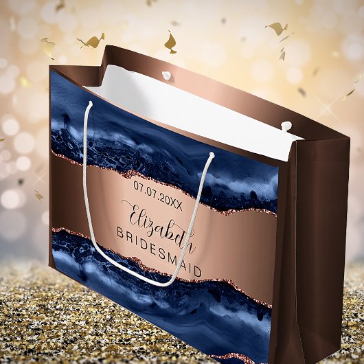 Blauw agaat koper bruidsmeisje groot cadeauzakje