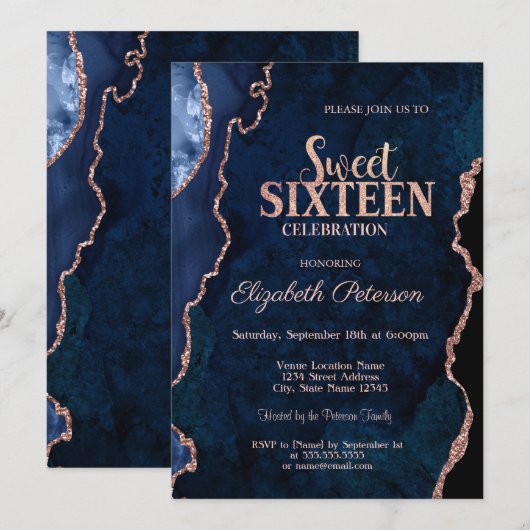 Blauw Agaat Marmer Roos Goud Zoet 16 Kaart (Voorkant / Achterkant)