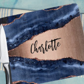 Blauw agaat marmer roos gouden naam elegant snijplank