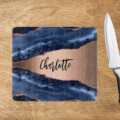 Blauw agaat marmer roos gouden naam elegant snijplank